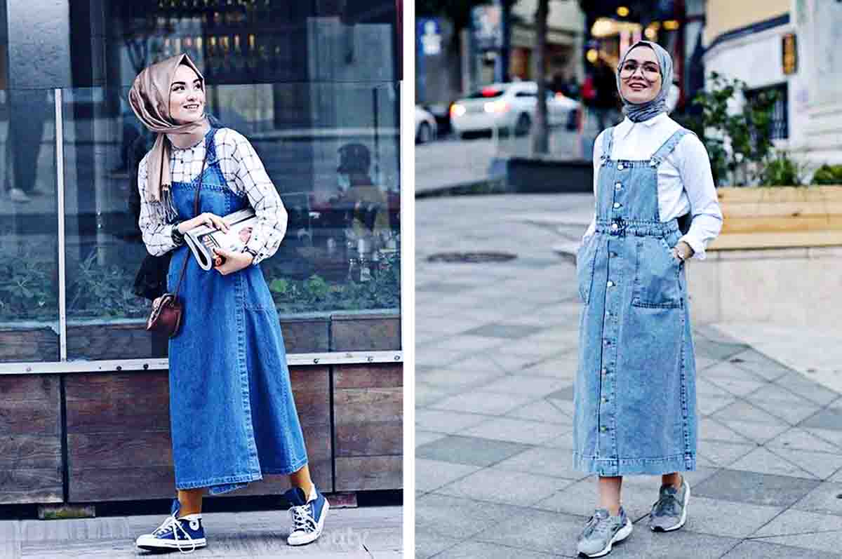 Overall dan Appron Dress - Style baju hijab ala Korea sebagai everyday fashion country