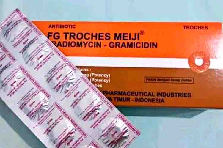 FG Troches Meiji - Antibiotik radang tenggorokan anak dengan bentuk tablet